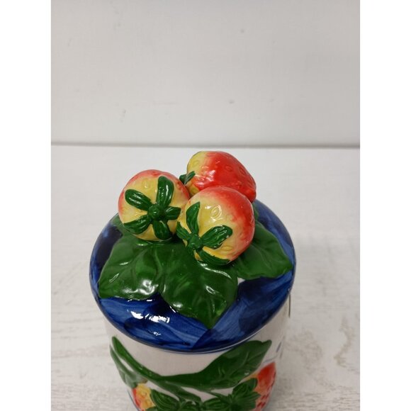 Vintage Ceramic Embossed 3D Strawberry Design Kitchen Storage Container With Lid - Picture 3 of 11